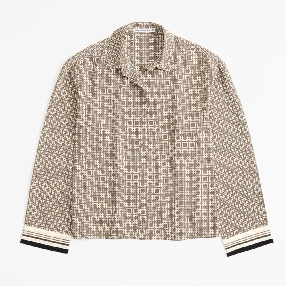 Abercrombie Brown and Cream Patterned Long Button Up Shirt